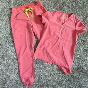 FIGS limited edition salmon pink jogger and top set